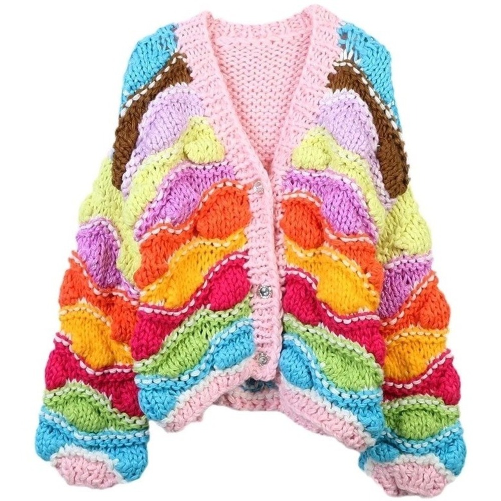 New Alfric Eden Colorful Patchwork Button Cardigan Retro Funky Artsy XS Boho